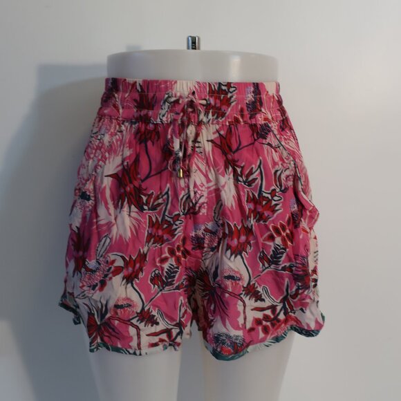 Womens Chufy Pink White Floral Elasticized My Aussie Days Drawstring Shorts XS - Picture 4 of 7